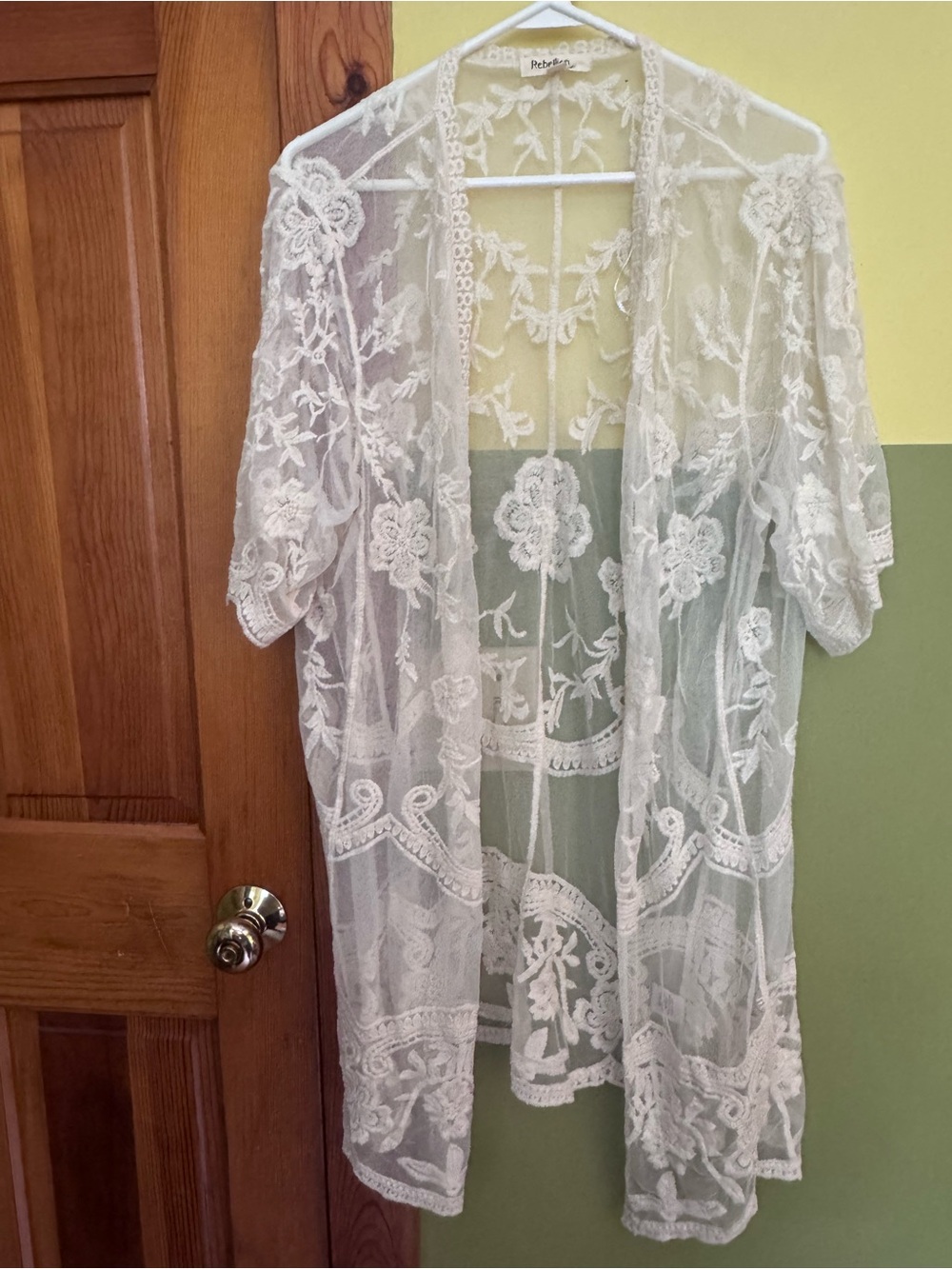 Rebellion Cream Sheer Floral Lace Kimono